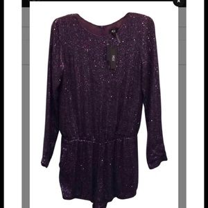 MLV Womens Ramona Sequin Romper Purple Pockets Longsleeve size l